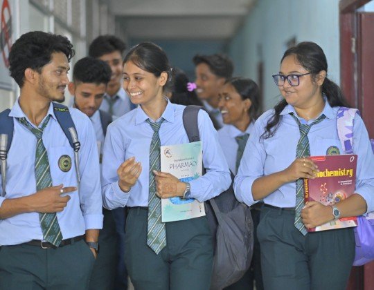 SKM Institute students in discussion — pharmacy college, Birbhum, West Bengal